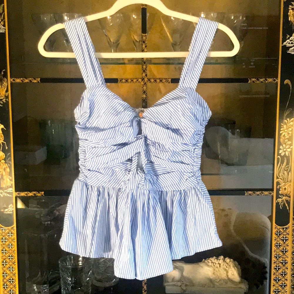 Juicy Couture Blue and White Stripe flirty tank top.